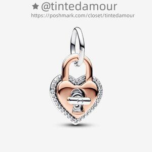 Pandora Two-tone Twistable Heart Padlock Double Dangle Charm|Two-tone